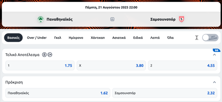 παναθηναικος σαμσουνσπορ αποδοσεις προκρισης στοιχημα προγνωστικα stoiximan στοιχιμαν στοιχημαν