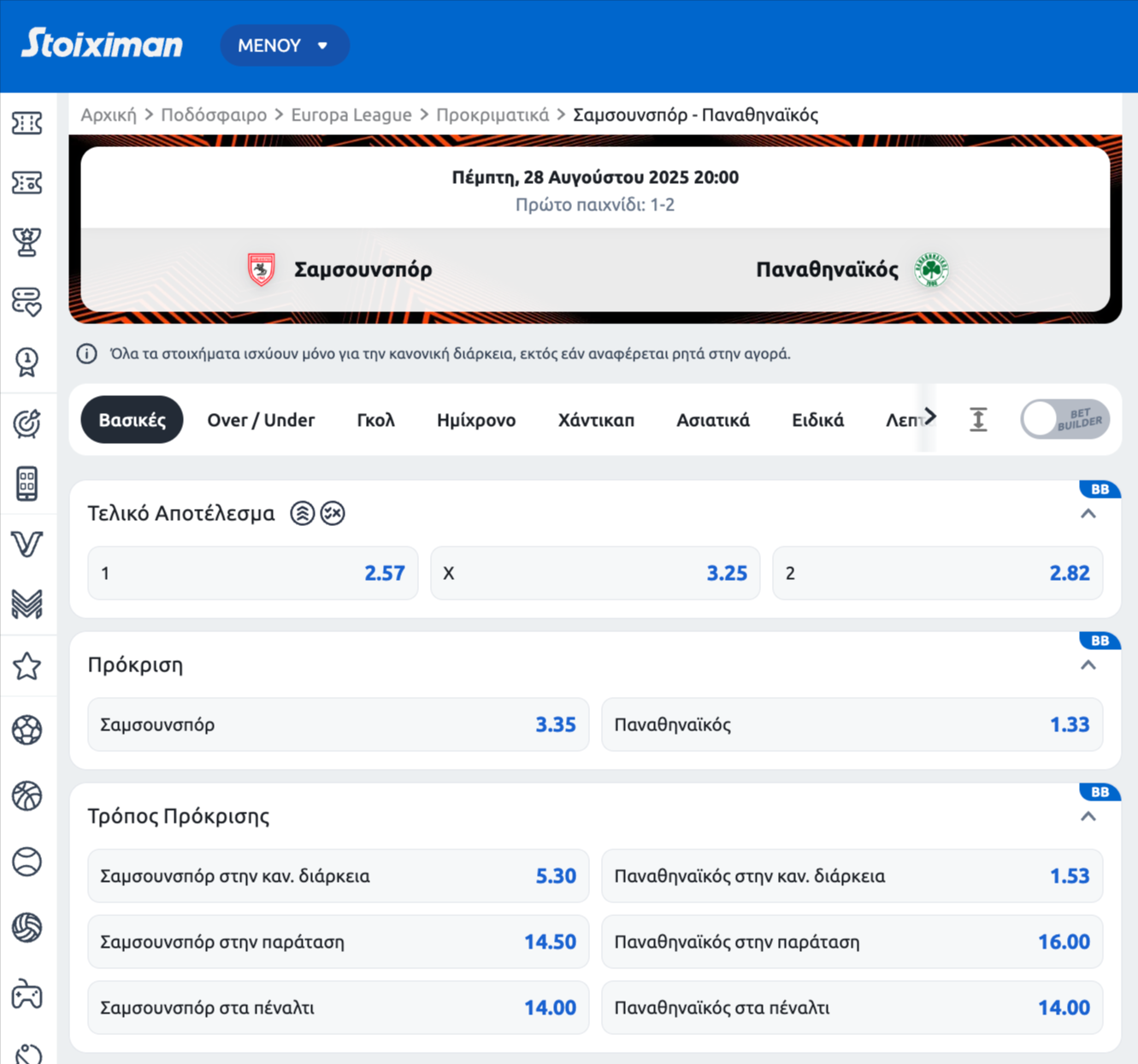 σαμσουνσπορ παναθηναικος αποδοσεις προκρισης προγνωστικα στοιχημα stoiximan στοιχιμαν στοιχημαν
