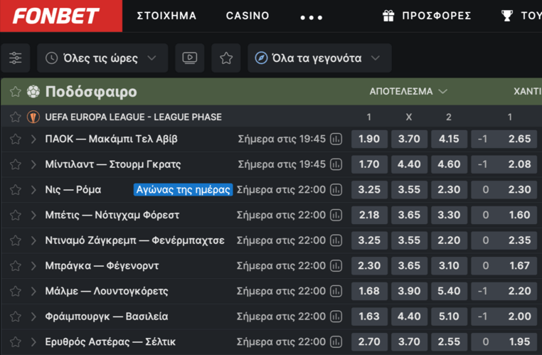 fonbet φονμπετ φονβετ προγνωστικα στοιχημα αποδοσεις προσφορες