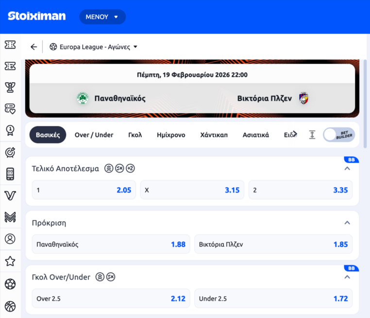 παναθηναικος βικτορια πλζεν αποδοσεις στοιχιμαν στοιχημαν stoiximan προγνωστικα στοιχημα γιουροπα λιγκ europa league