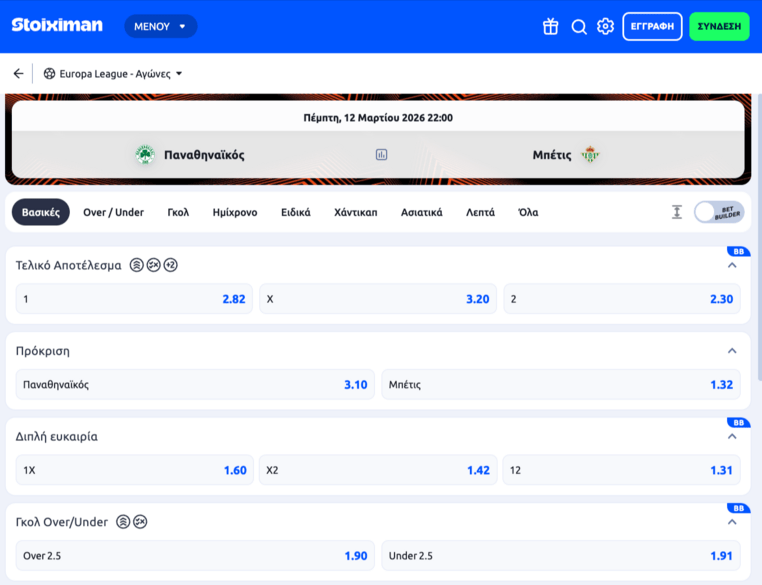 παναθηναικος μπετις φαση των 16 γιουροπα λιγκ europa league stoiximan στοιχημαν στοιχιμαν αποδοσεις προκρισης προγνωστικα στοιχημα αποδοσεις