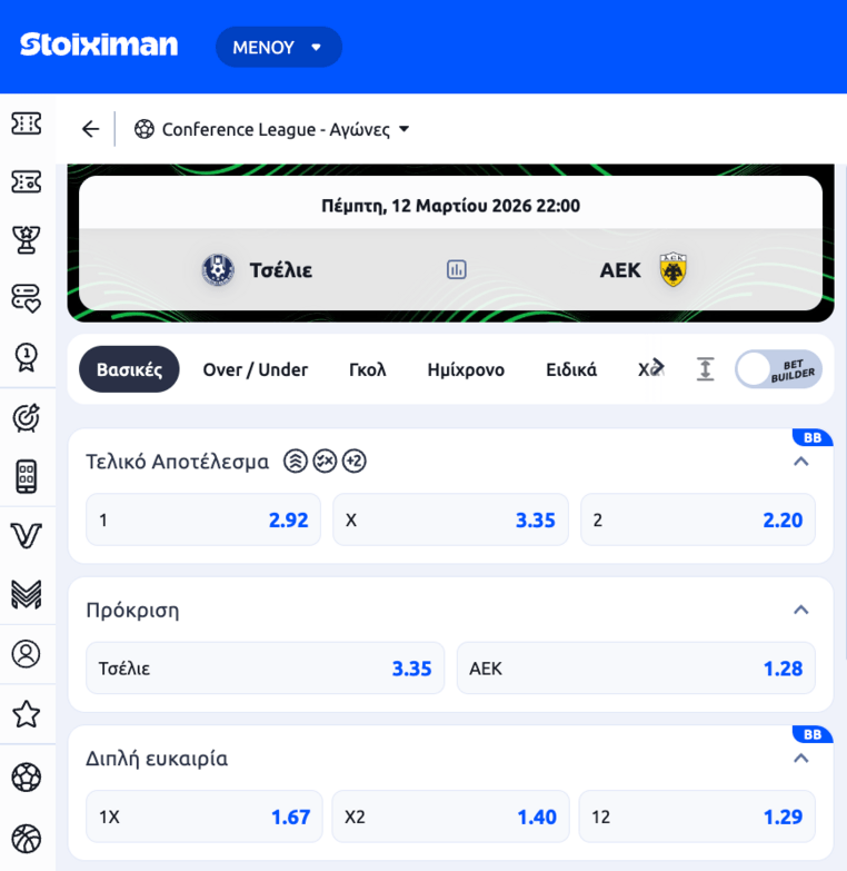 αεκ τσελιε φαση των 16 κονφερενς λιγκ conference league stoiximan στοιχημαν στοιχιμαν αποδοσεις προκρισης προγνωστικα στοιχημα αποδοσεις